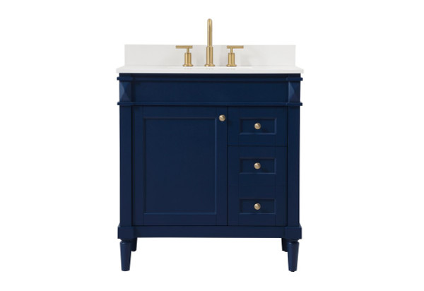 32 Inch Single Bathroom Vanity In Blue With Backsplash VF31832BL-BS By Elegant Lighting