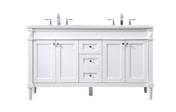 60 Inch Double Bathroom Vanity In White VF31860DWH By Elegant Lighting