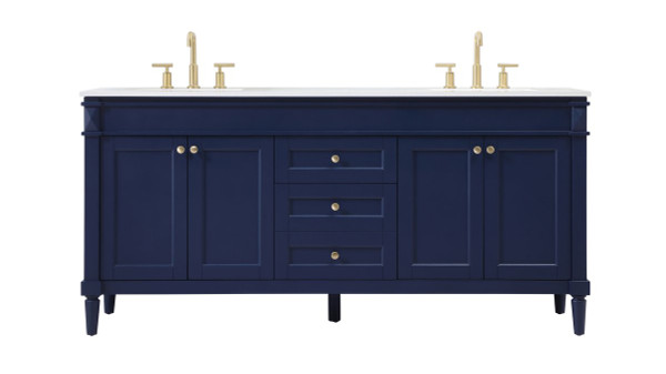 72 Inch Double Bathroom Vanity In Blue VF31872DBL By Elegant Lighting