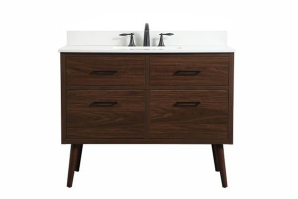 42 Inch Single Bathroom Vanity In Walnut With Backsplash VF41042MWT-BS By Elegant Lighting