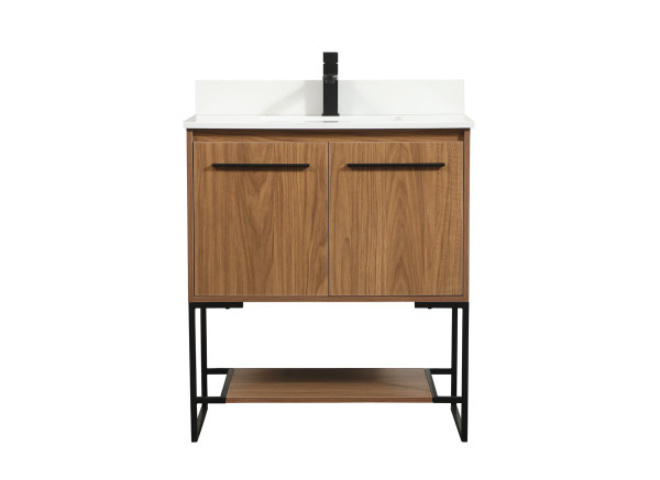 30 Inch Single Bathroom Vanity In Walnut Brown With Backsplash VF42530WB-BS By Elegant Lighting