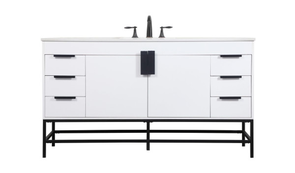 60 Inch Single Bathroom Vanity In White VF48860MWH By Elegant Lighting