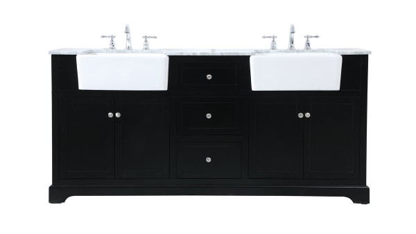 72 Inch Double Bathroom Vanity In Black VF60272DBK By Elegant Lighting