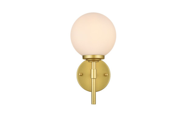 Ansley 1 Light Brass And Frosted White Bath Sconce LD7301W6BRA By Elegant Lighting