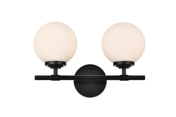 Ansley 2 Light Black And Frosted White Bath Sconce LD7301W15BLK By Elegant Lighting