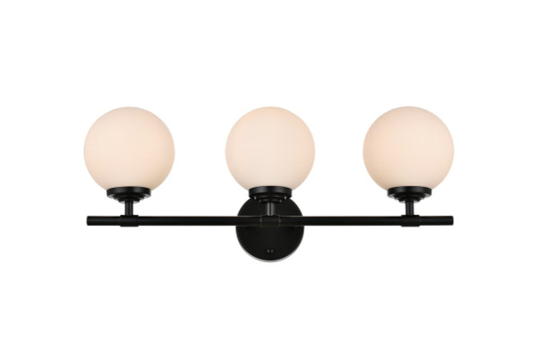 Ansley 3 Light Black And Frosted White Bath Sconce LD7301W24BLK By Elegant Lighting