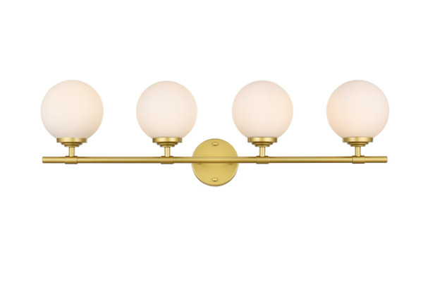 Ansley 4 Light Brass And Frosted White Bath Sconce LD7301W33BRA By Elegant Lighting