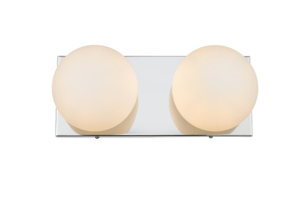 Jaylin 2 Light Chrome And Frosted White Bath Sconce LD7303W14CH By Elegant Lighting