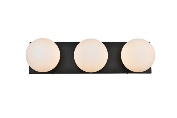 Jaylin 3 Light Black And Frosted White Bath Sconce LD7303W22BLK By Elegant Lighting