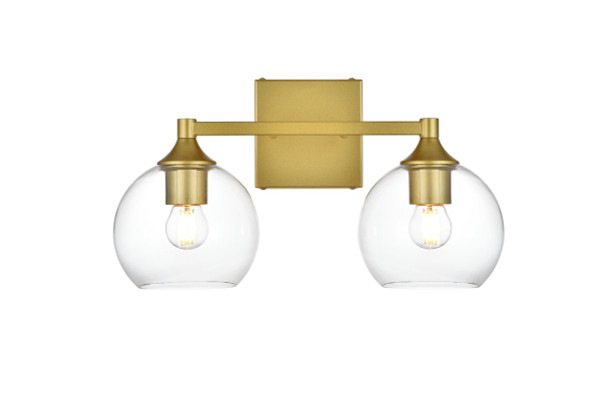 Foster 2 Light Brass And Clear Bath Sconce LD7308W16BRA By Elegant Lighting