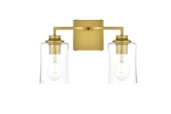 Ronnie 2 Light Brass And Clear Bath Sconce LD7314W14BRA By Elegant Lighting