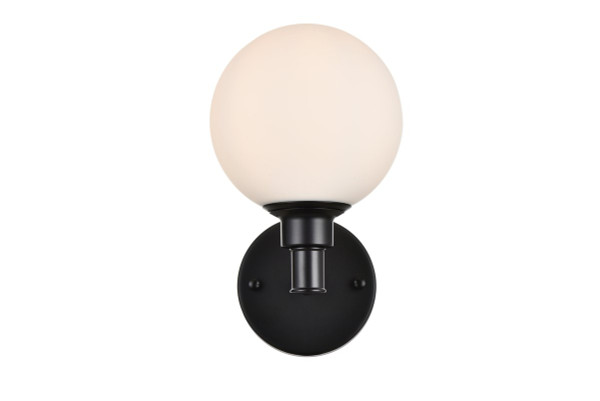 Cordelia 1 Light Black And Frosted White Bath Sconce LD7317W6BLK By Elegant Lighting