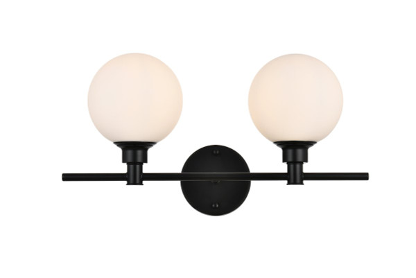 Cordelia 2 Light Black And Frosted White Bath Sconce LD7317W19BLK By Elegant Lighting
