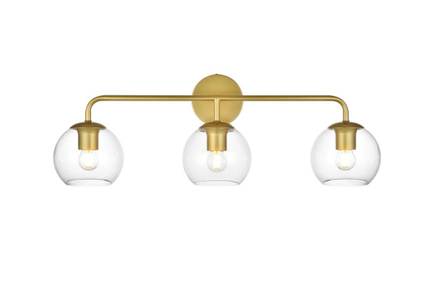 Genesis 3 Light Brass And Clear Bath Sconce LD7321W28BRA By Elegant Lighting