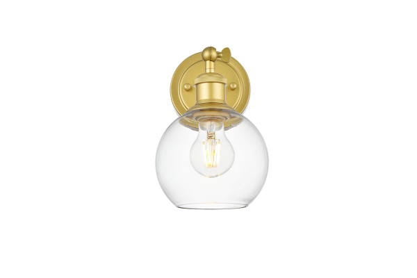 Kai 1 Light Brass And Clear Bath Sconce LD7325W6BRA By Elegant Lighting