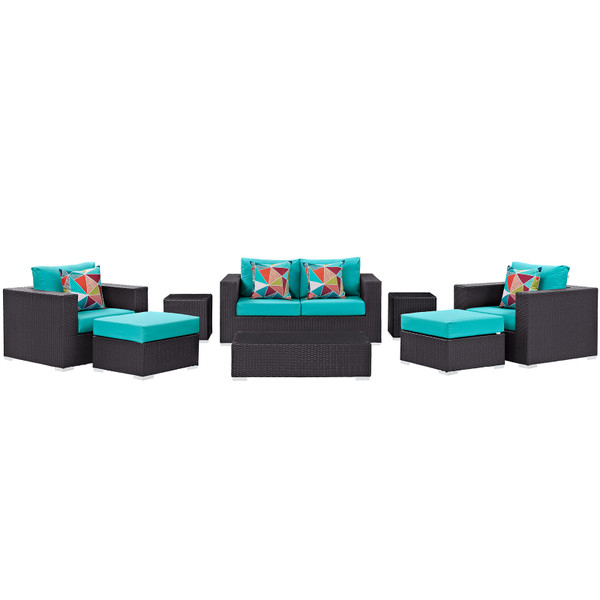 Modway Convene 8 Piece Outdoor Patio Sofa Set - Espresso Turquoise EEI-2352-EXP-TRQ-SET