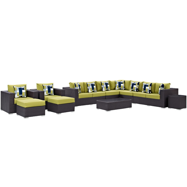 Modway Convene 11 Piece Outdoor Patio Sectional Set - Espresso Peridot EEI-2359-EXP-PER-SET