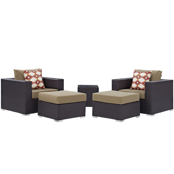 Modway Convene 5 Piece Outdoor Patio Sectional Set - Espresso Mocha EEI-2366-EXP-MOC-SET