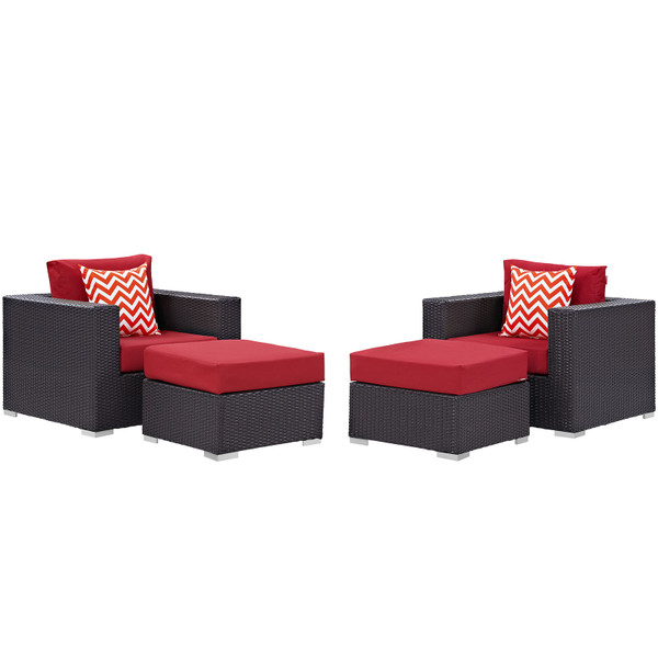 Modway Convene 4 Piece Outdoor Patio Sectional Set - Espresso Red EEI-2367-EXP-RED-SET