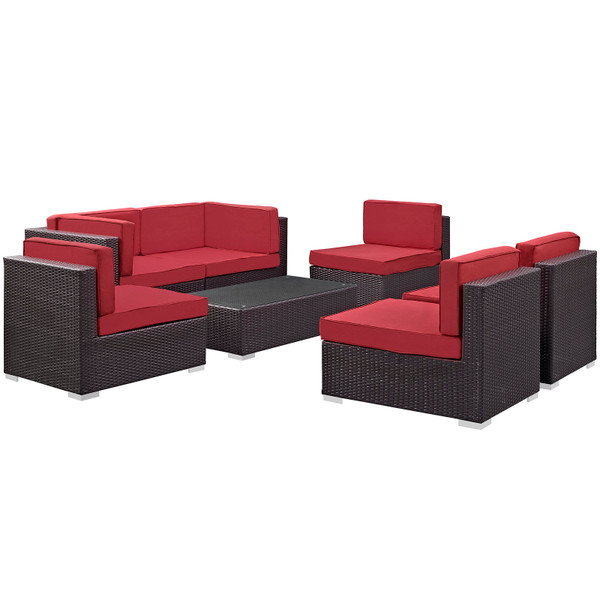 Modway Aero 7 Piece Outdoor Patio Sectional Set - Espresso Red EEI-695-EXP-RED-SET