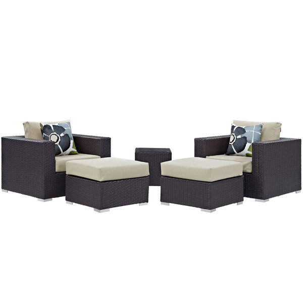 Modway Convene 5 Piece Outdoor Patio Sectional Set - Espresso Beige EEI-2366-EXP-BEI-SET