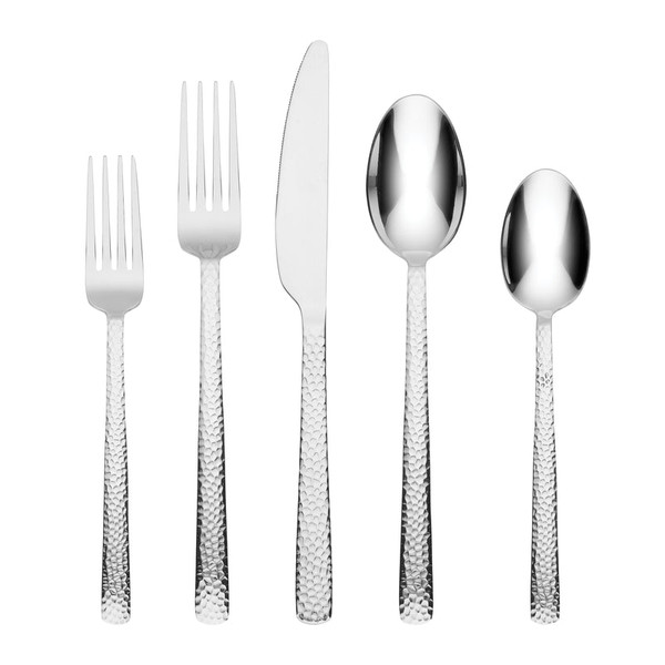 Henrietta Hammer/Mirror Finish 18/0 20-Piece Flatware Set 343620CBW12R By Lenox