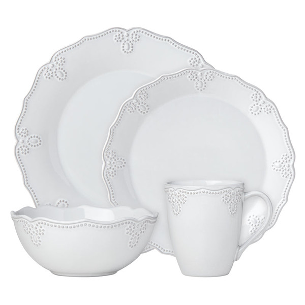 French Carved White Dinnerware Scallop 4-Piece Place Set 879414 By Lenox