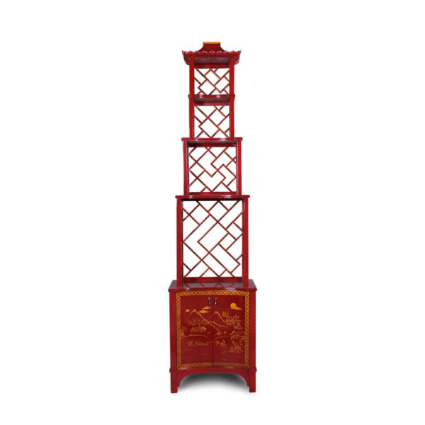 34272RED Vintage Etagere Red Chinoiserie Right