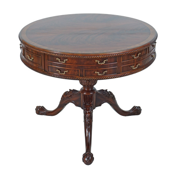 31524FEM Vintage Chippendale Drum Table Flamed Mahogany Top