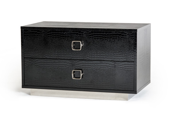 VGUNAW324-80-BLK A&X Victoria Modern Black Crocodile Nightstand By VIG Furniture