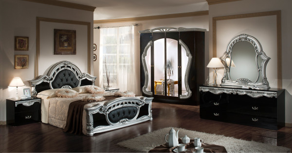 VGACROCOCO-BLK Modrest Rococo - Italian Classic Black & Silver Bedroom Set By VIG Furniture