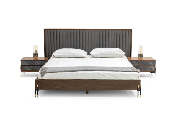 VGMABR-120-BRN-BED-CK Nova Domus Metcalf - Mid-Century Walnut & Grey California King Bed With Two Nightstands By VIG Furniture
