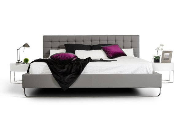 VGJY239B-T-GRY-Q Queen Modrest Gemma Modern Grey Leatherette Bed By VIG Furniture