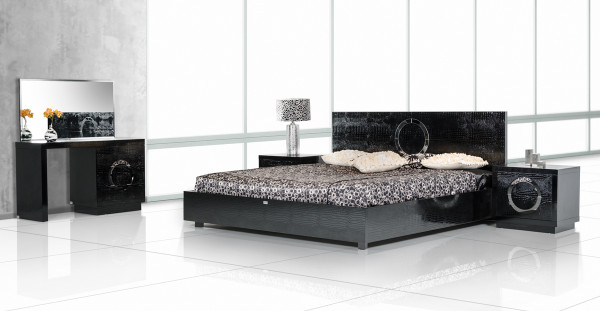 VGUNAW223-180-BLK-EK Eastern King A&X Ovidius Modern Black Crocodile Bed By VIG Furniture