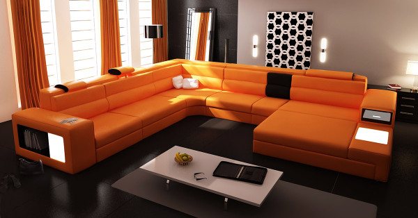 VGEV5022-OR-BL Bonded Leather Polaris Orange Leather Sectional Sofa By VIG Furniture