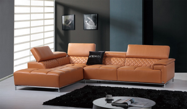 VGKNK8482-ORG-IL Italian Leather Divani Casa Citadel Modern Leather Sectional Sofa By VIG Furniture