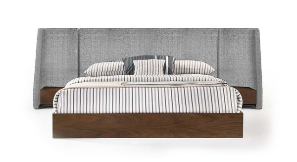 VGMA-BR-88-BED-Q Queen Nova Domus Janice - Modern Grey Fabric And Walnut Bed And Nightstands By VIG Furniture