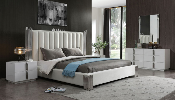 VGVCBD815-SET-WHT-CK California King Modrest Token - Modern White & Stainless Steel Bedroom Set By VIG Furniture