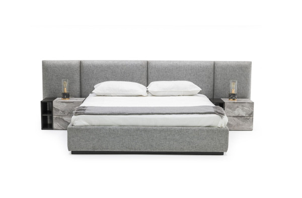 VGMABR-121-GRY-BED-Q Queen Nova Domus Maranello - Modern Grey Fabric Bed With Two Nightstands By VIG Furniture
