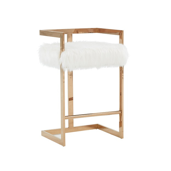 VGRH-RHS-DC-212-WHT-CS Modrest Halifax -Modern White Faux Fur And Rosegold Counter Stool By VIG Furniture