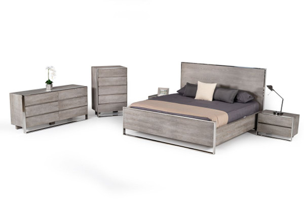 VGVC-CHARLENE-SET-eastern Modrest Charlene Modern Grey Elm And Stainless Steel Ek Bedroom Set By VIG Furniture