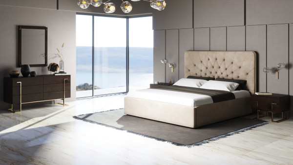 VGVCBD1922-19-BED-SET-Q Modrest Moontide - Glam Beige Velvet And Brushed Brass Q Bedroom Set By VIG Furniture