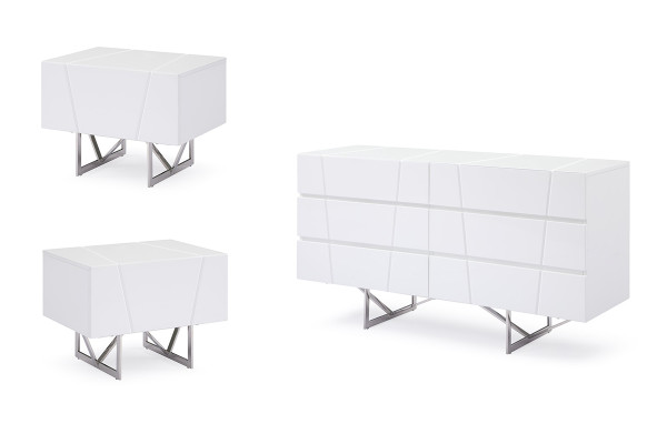 VGVC-B8978-S Modrest Chrysler White Dresser And Two Nightstands By VIG Furniture