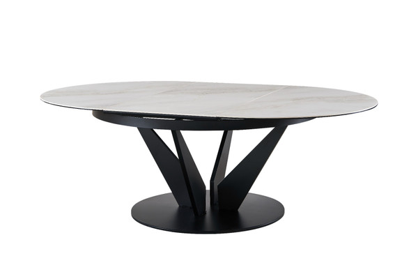 VGYF-DT8951-BLK-DT Modrest Alberta - Modern Black And White Ceramic Extendable 59"/86.5" Oval Dining Table By VIG Furniture