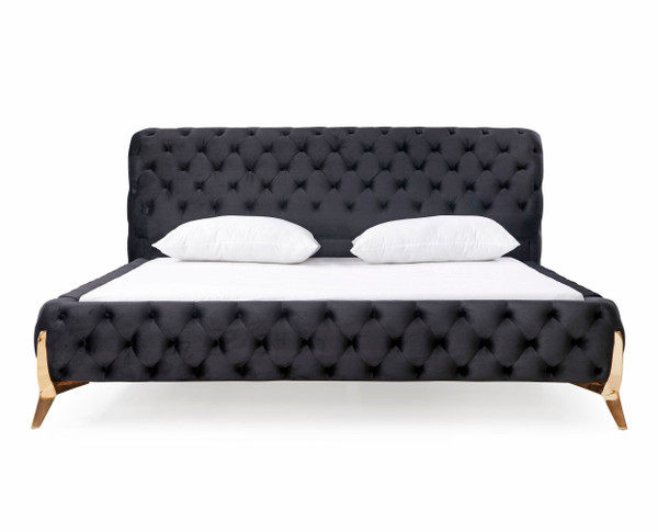 VGVCBD8111-15-BLKROSE-BED-Q Queen Modrest Legend - Modern Black Velvet &Amp; Rosegold Bed By VIG Furniture