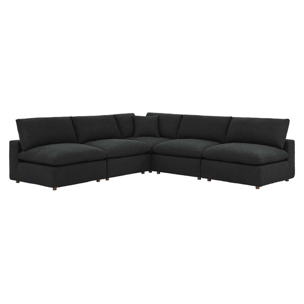 Modway Commix Down Filled Overstuffed Boucle Fabric 5-Piece Sectional Sofa - Black EEI-6367-BLK
