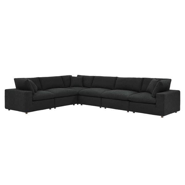 Modway Commix Down Filled Overstuffed Boucle Fabric 6-Piece Sectional Sofa - Black EEI-6369-BLK