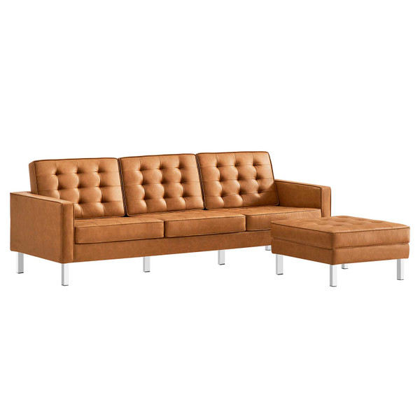 Modway Loft Tufted Vegan Leather Sofa And Ottoman Set - Silver Tan EEI-6410-SLV-TAN-SET