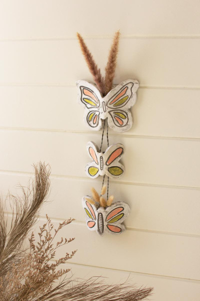 Kalalou H4418 Set Of Three Hanging Clay Butterfly Bud Vases