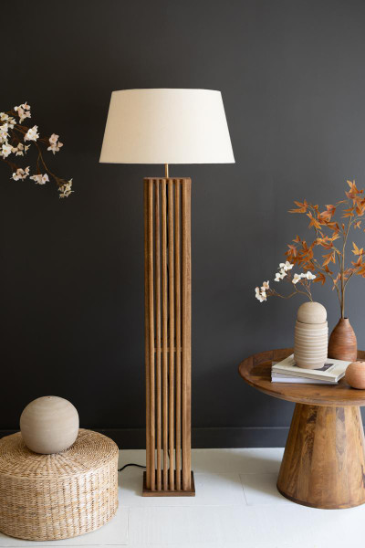 Kalalou NAN1012X Wooden Spindles Floor Lamp Base With Fabric Lamp Shade